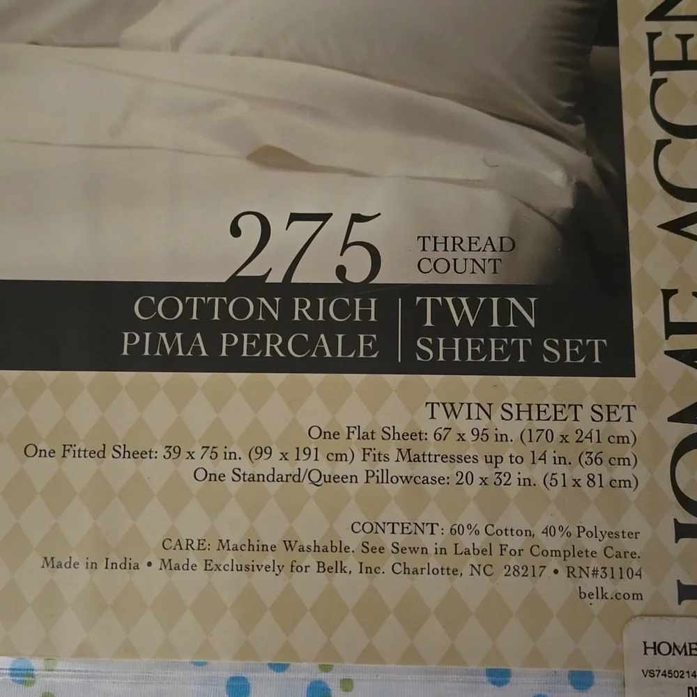 Home Accents Twin Sheet Set Lime Aqua White Dot Stripe Cotton Blend NEW MSRP $38